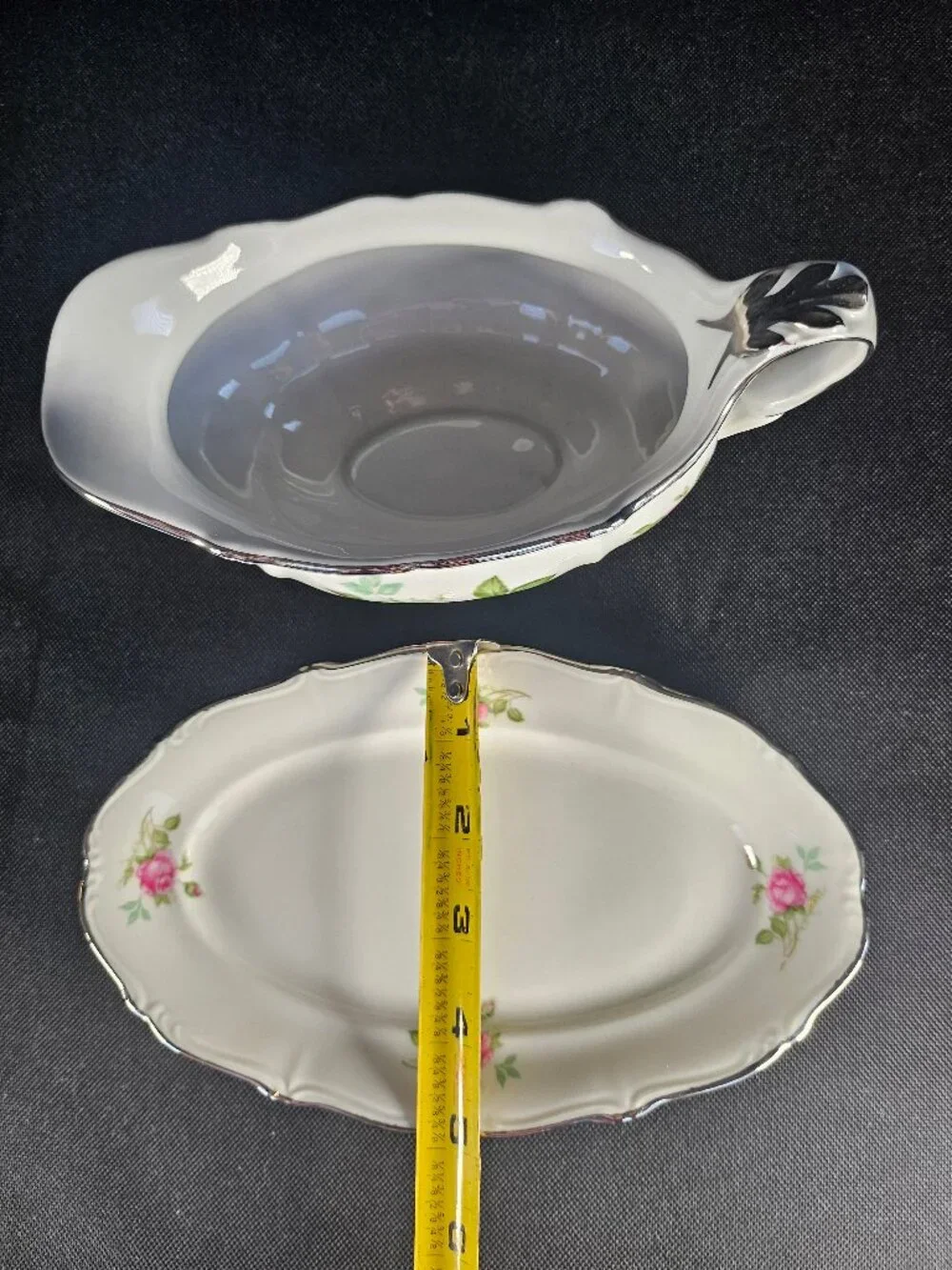 Chalfonte Bavaria Germany Fine Porcelain Pink Rose Gravy Boat With Underplate